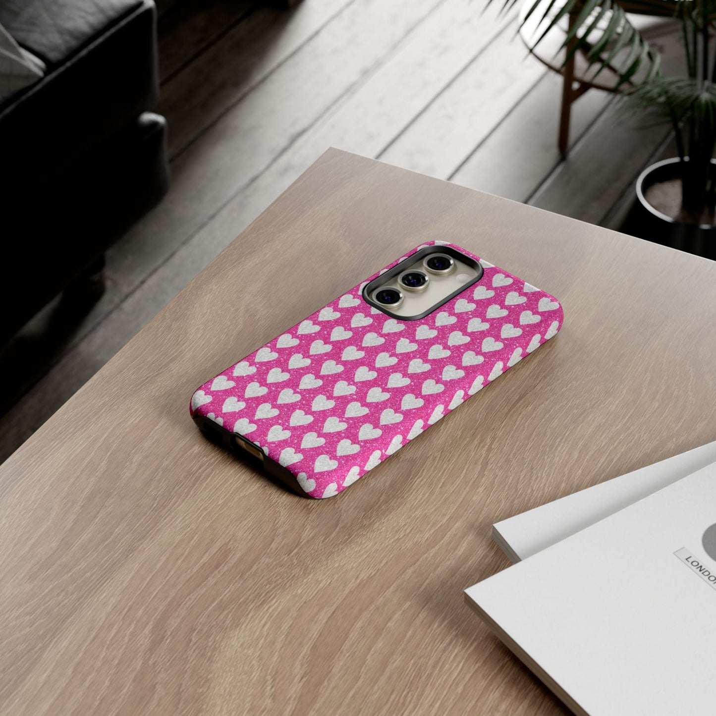 Glittery Pink and Silver Hearts - Samsung Galaxy Case - BOGO Cases
