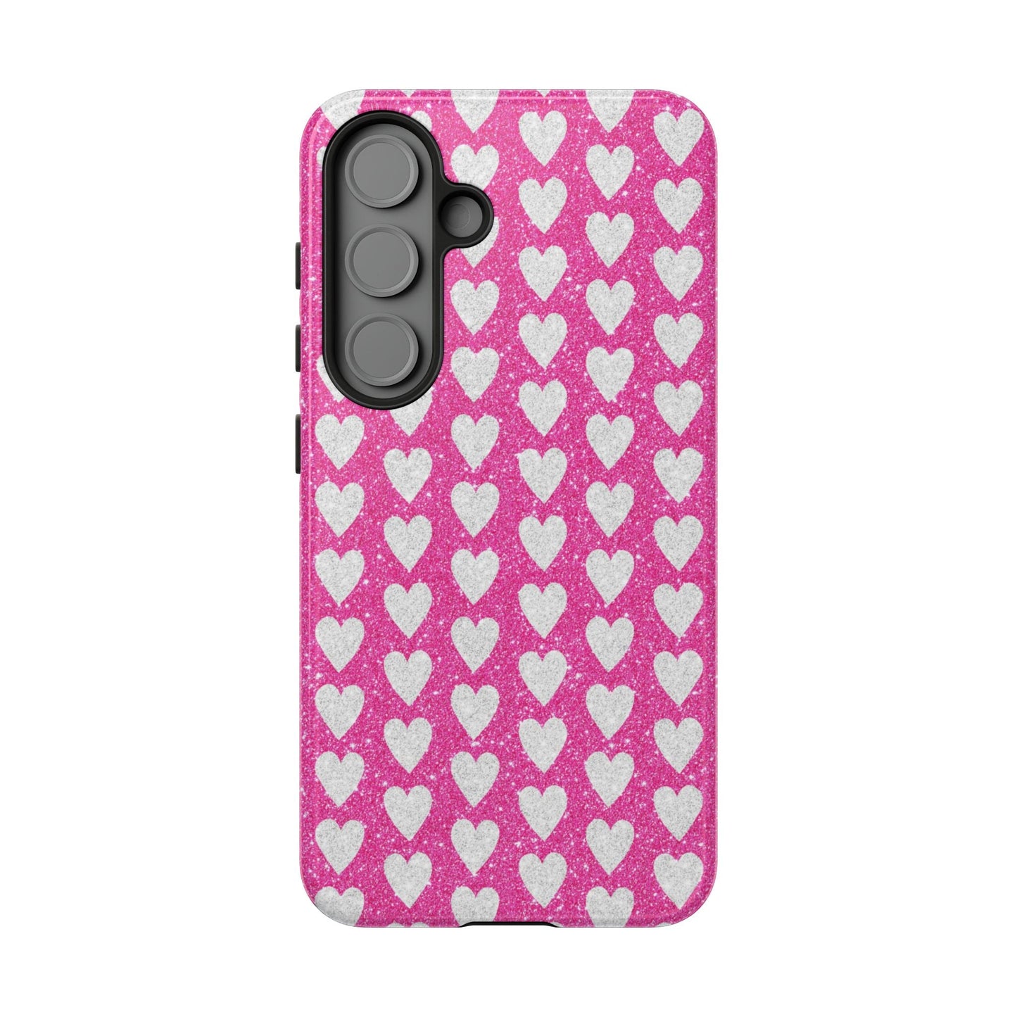 Glittery Pink and Silver Hearts - Samsung Galaxy Case - BOGO Cases