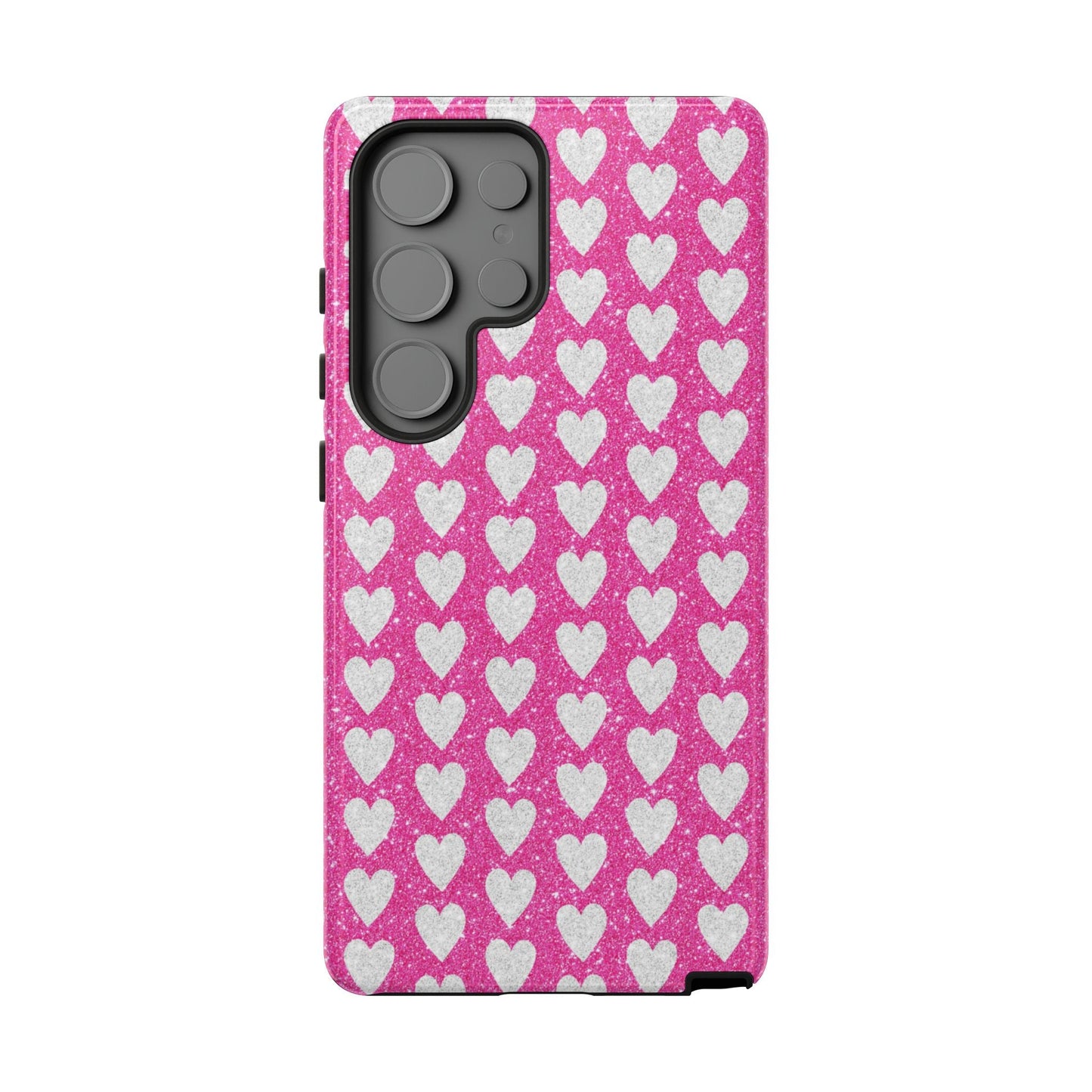 Glittery Pink and Silver Hearts - Samsung Galaxy Case - BOGO Cases