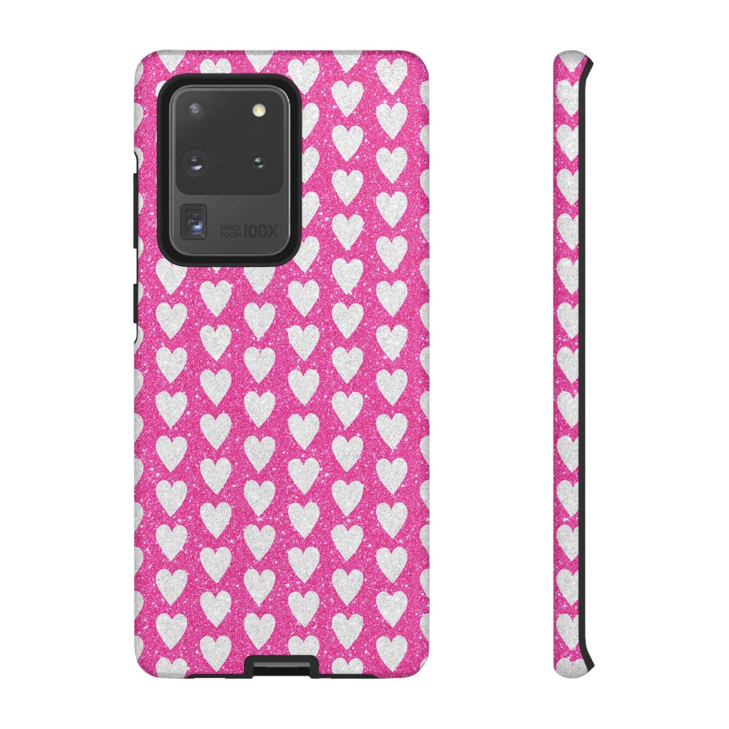 Glittery Pink and Silver Hearts - Samsung Galaxy Case - BOGO Cases