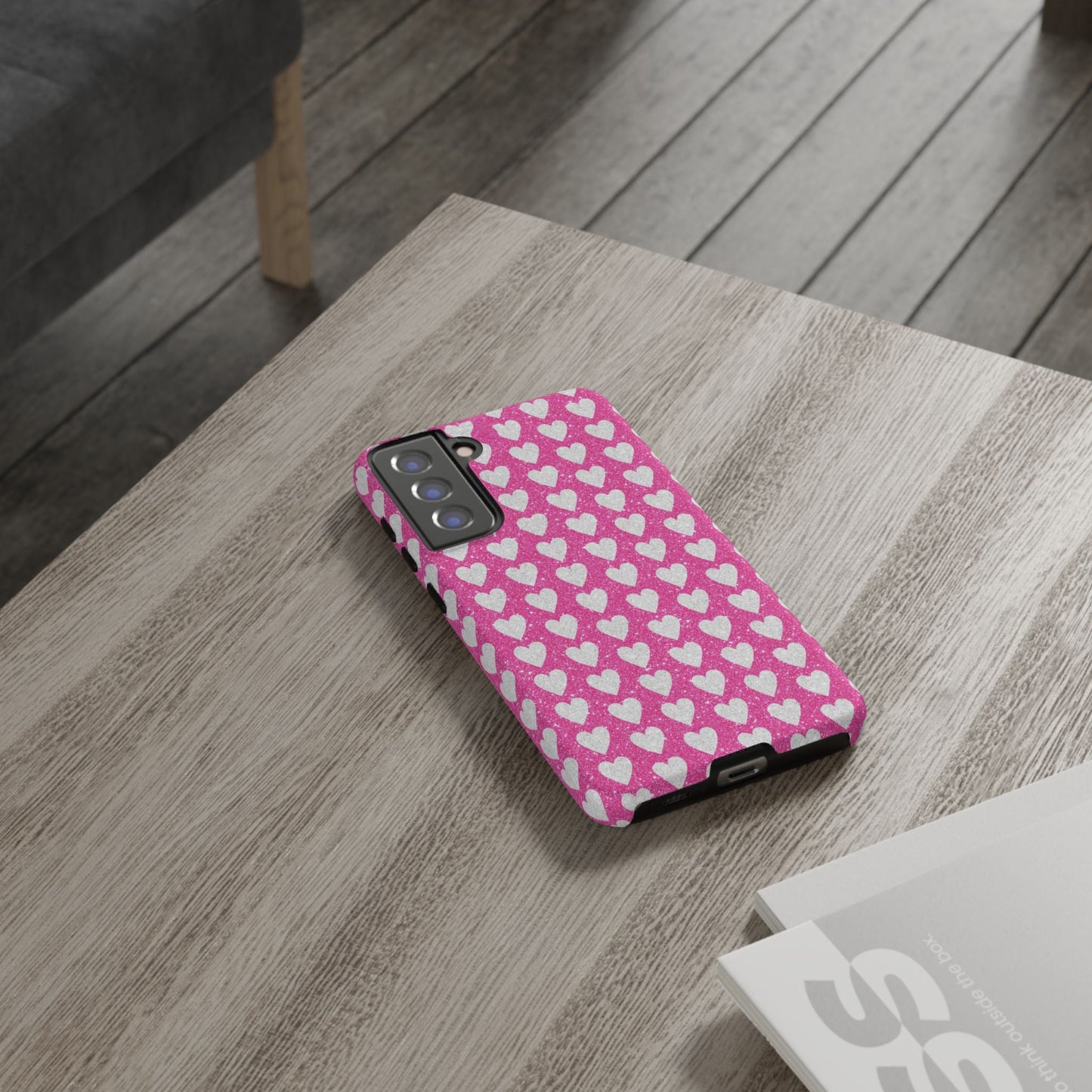 Glittery Pink and Silver Hearts - Samsung Galaxy Case - BOGO Cases