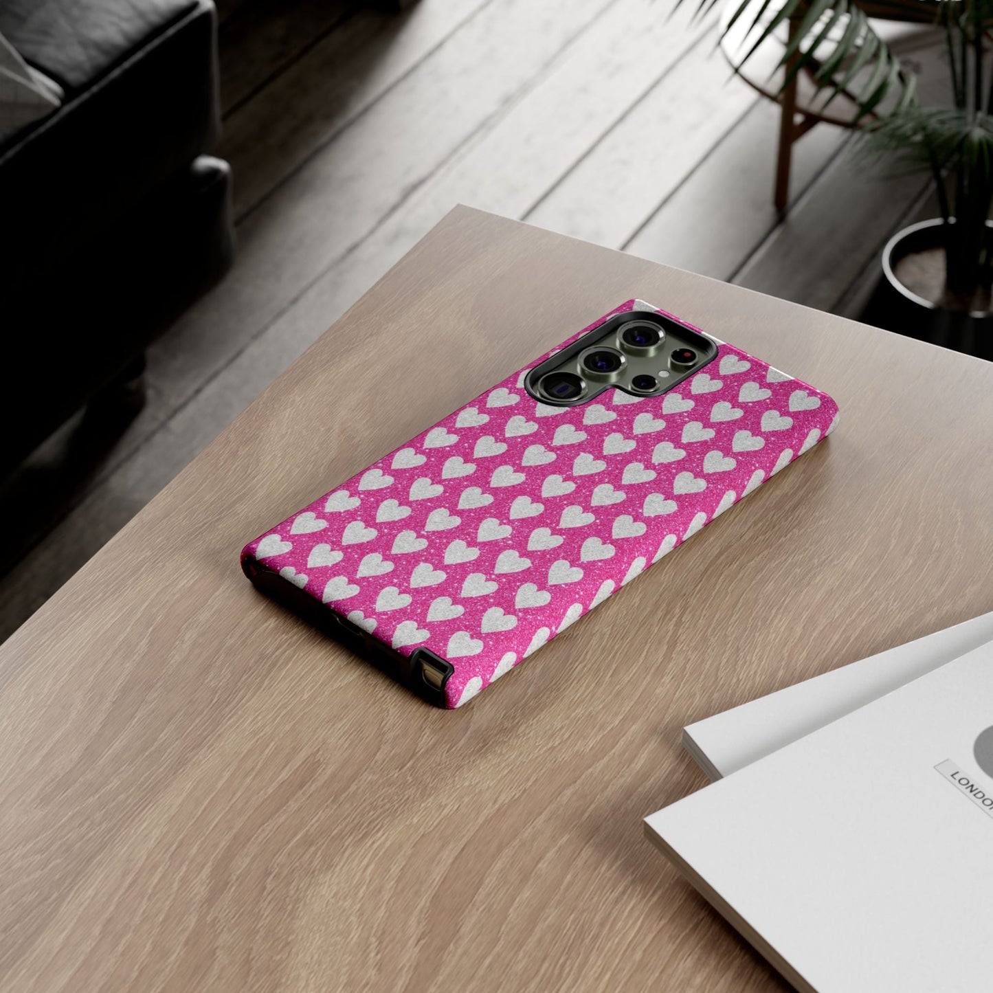 Glittery Pink and Silver Hearts - Samsung Galaxy Case - BOGO Cases