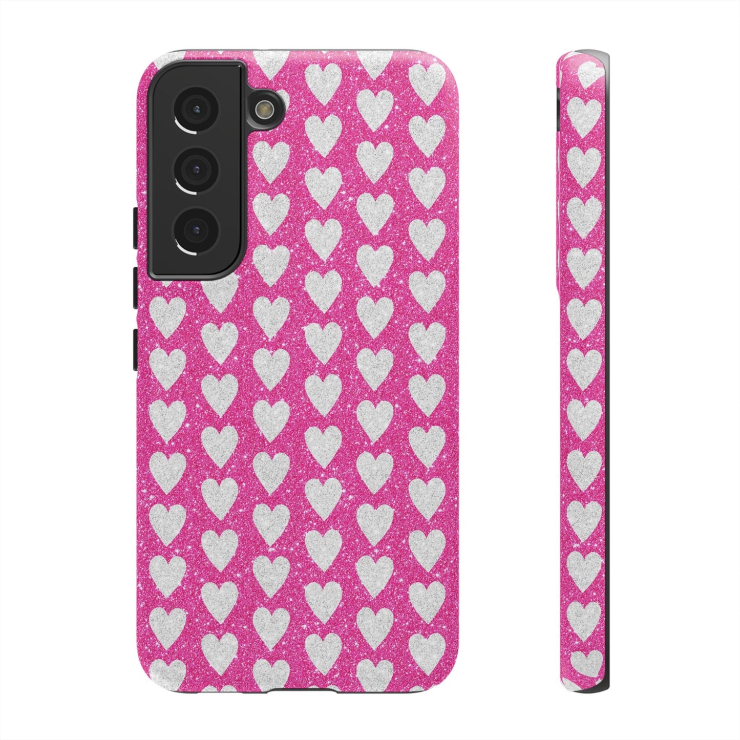 Glittery Pink and Silver Hearts - Samsung Galaxy Case - BOGO Cases