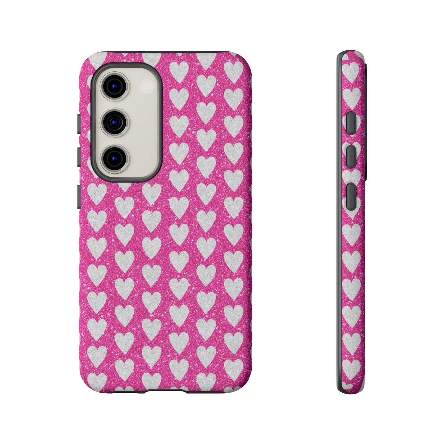 Glittery Pink and Silver Hearts - Samsung Galaxy Case - BOGO Cases
