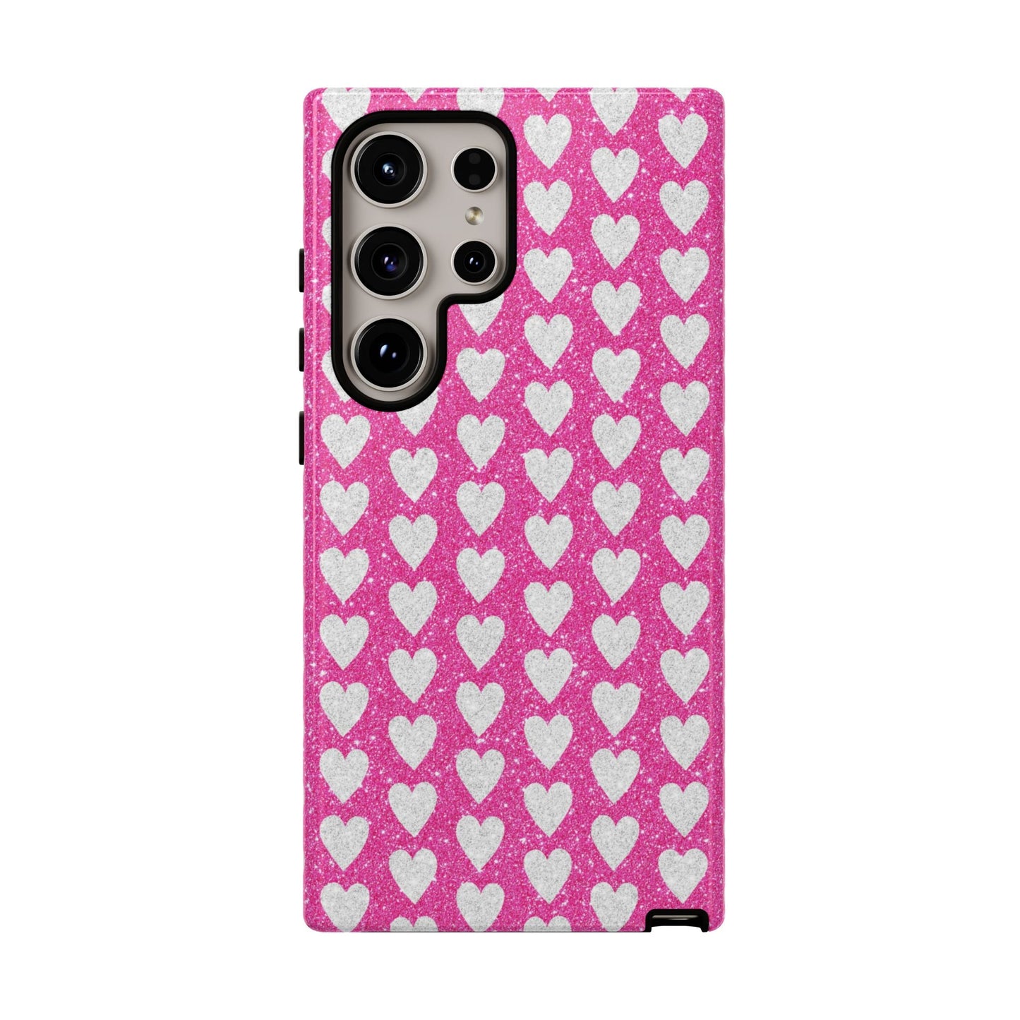 Glittery Pink and Silver Hearts - Samsung Galaxy Case - BOGO Cases