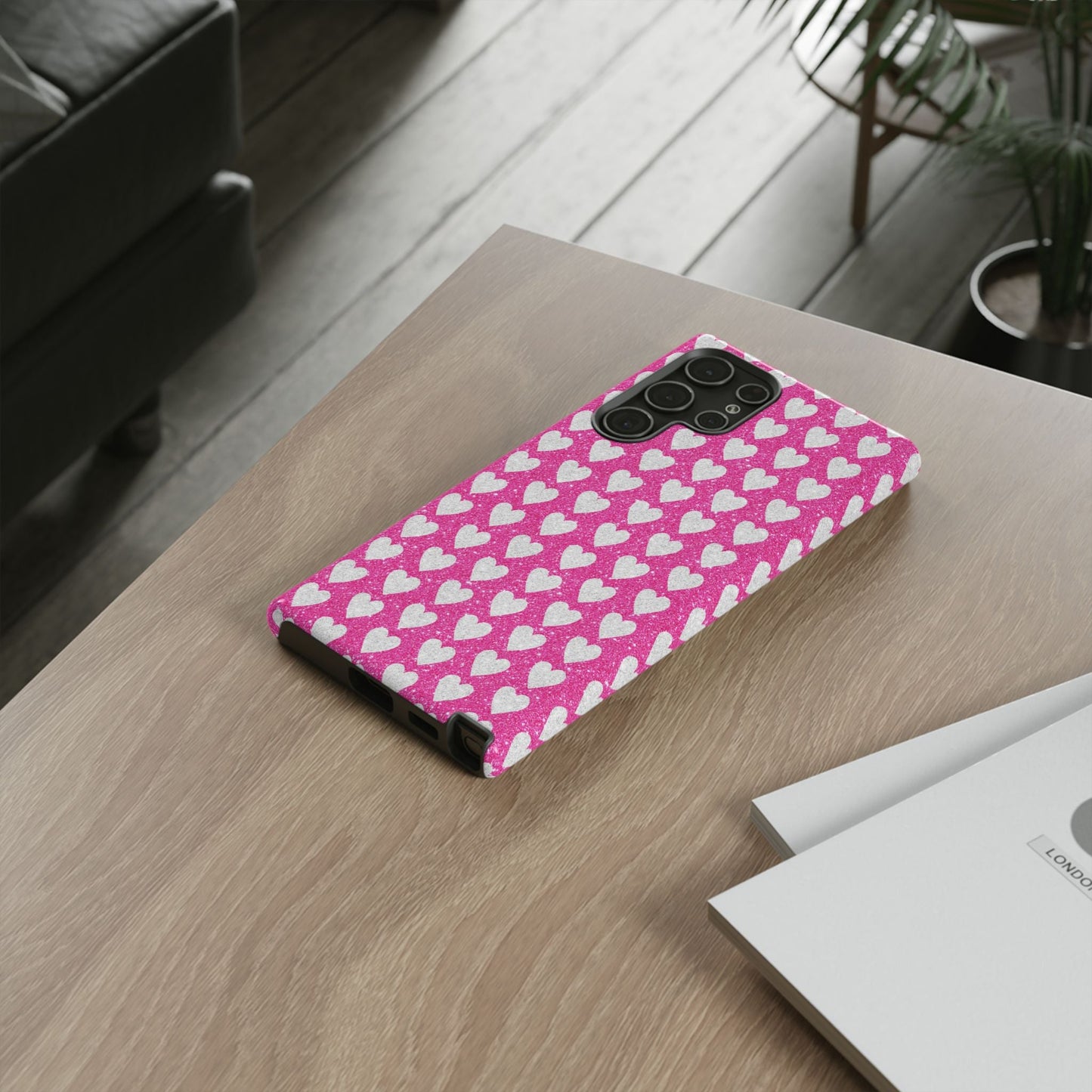 Glittery Pink and Silver Hearts - Samsung Galaxy Case - BOGO Cases