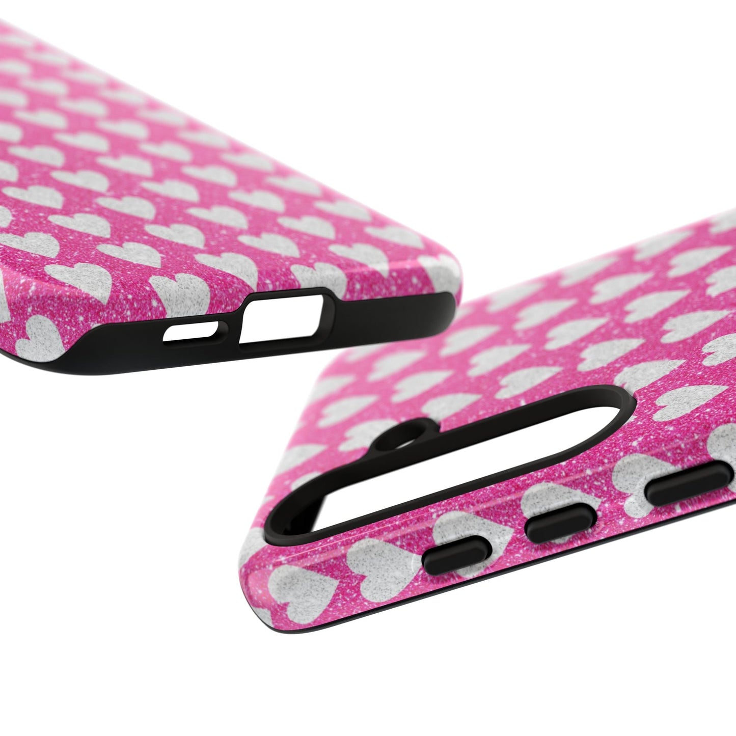 Glittery Pink and Silver Hearts - Samsung Galaxy Case - BOGO Cases