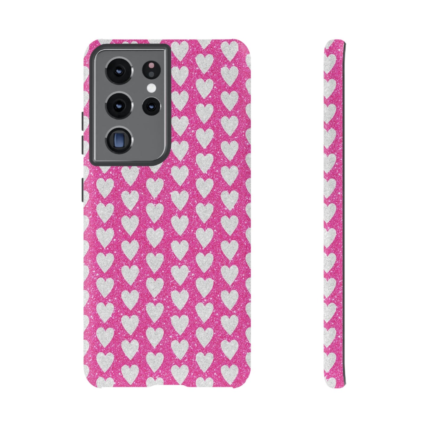 Glittery Pink and Silver Hearts - Samsung Galaxy Case - BOGO Cases