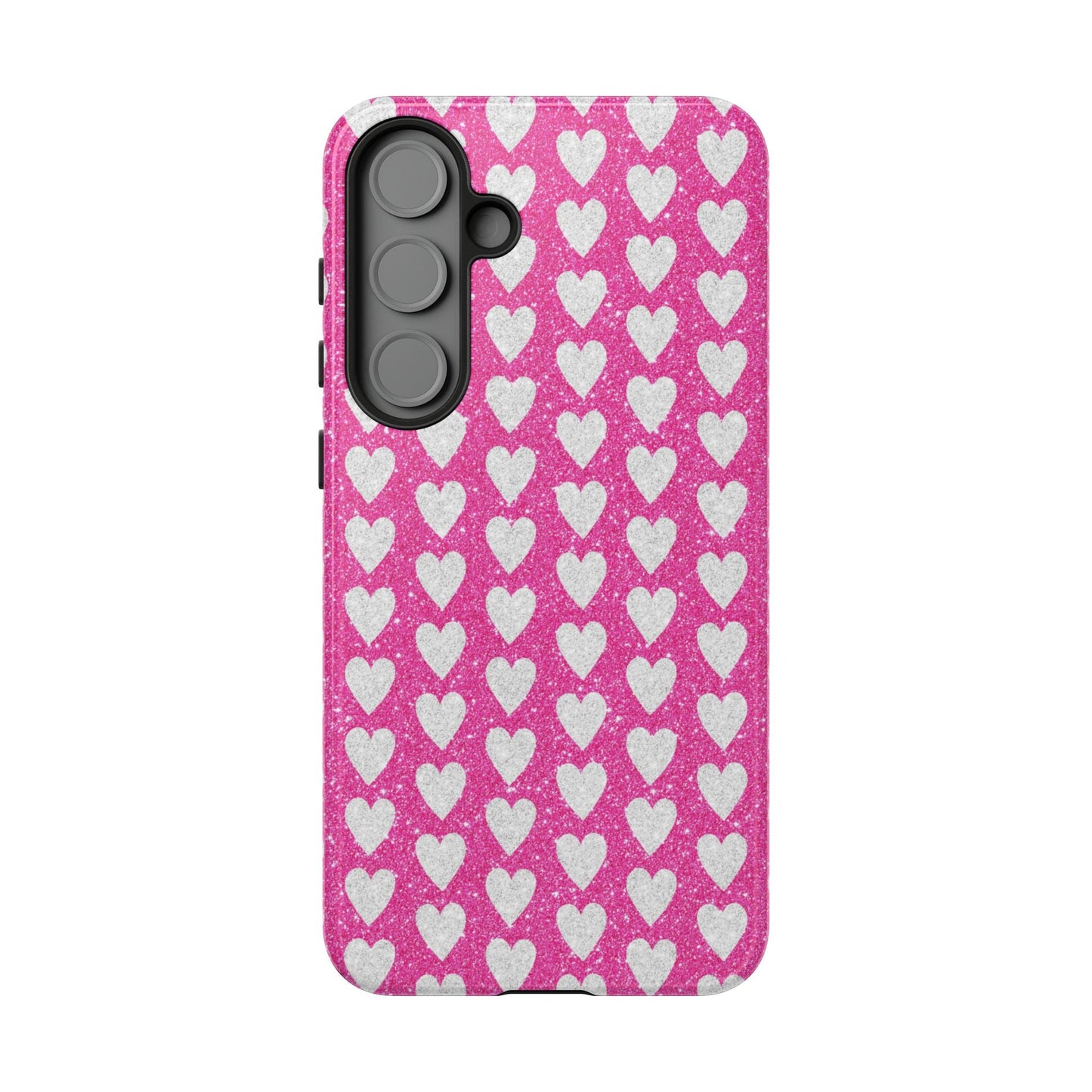 Glittery Pink and Silver Hearts - Samsung Galaxy Case - BOGO Cases