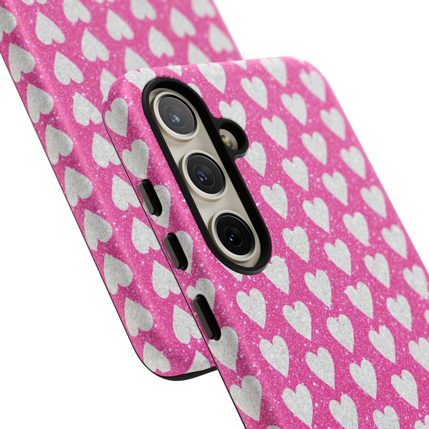Glittery Pink and Silver Hearts - Samsung Galaxy Case - BOGO Cases