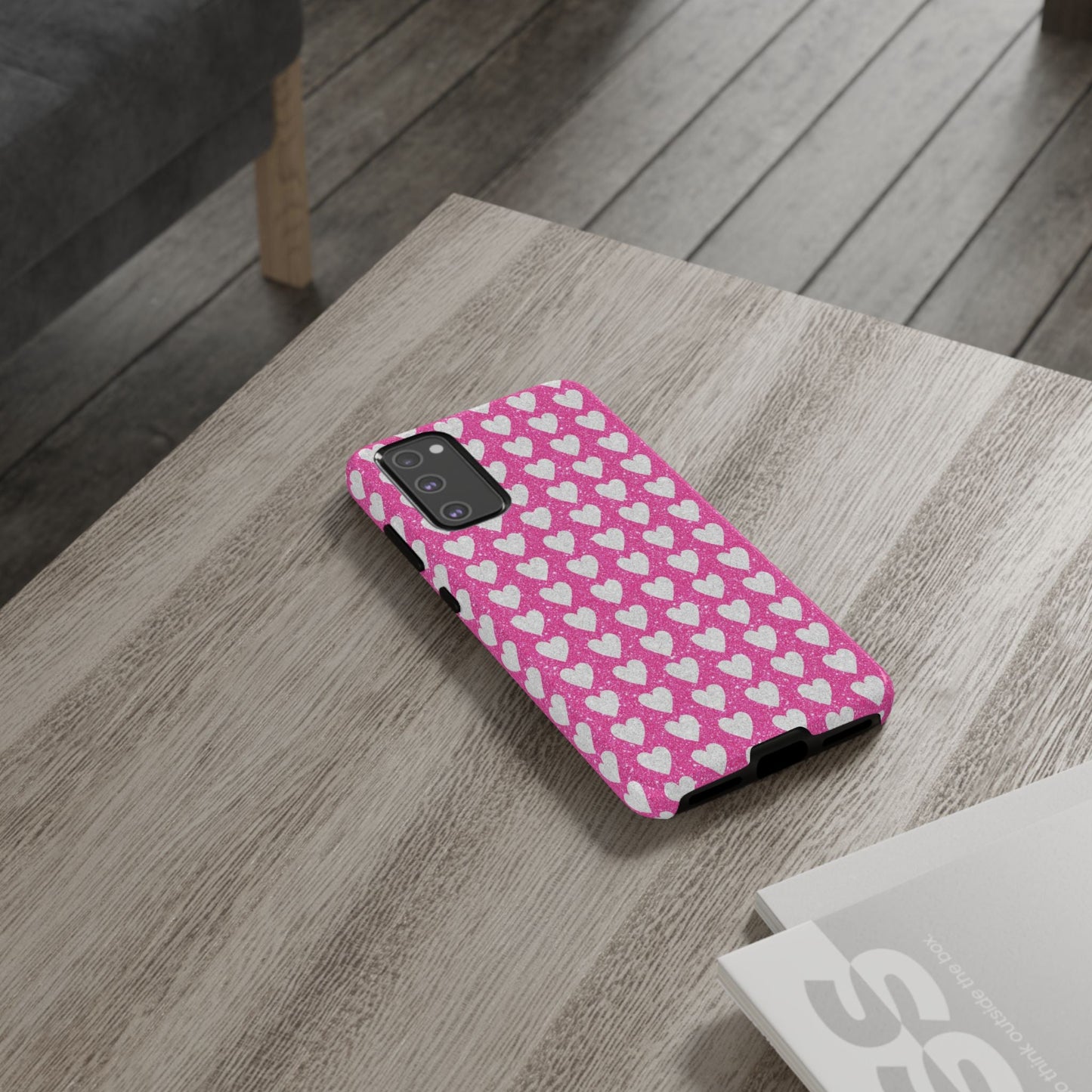 Glittery Pink and Silver Hearts - Samsung Galaxy Case - BOGO Cases