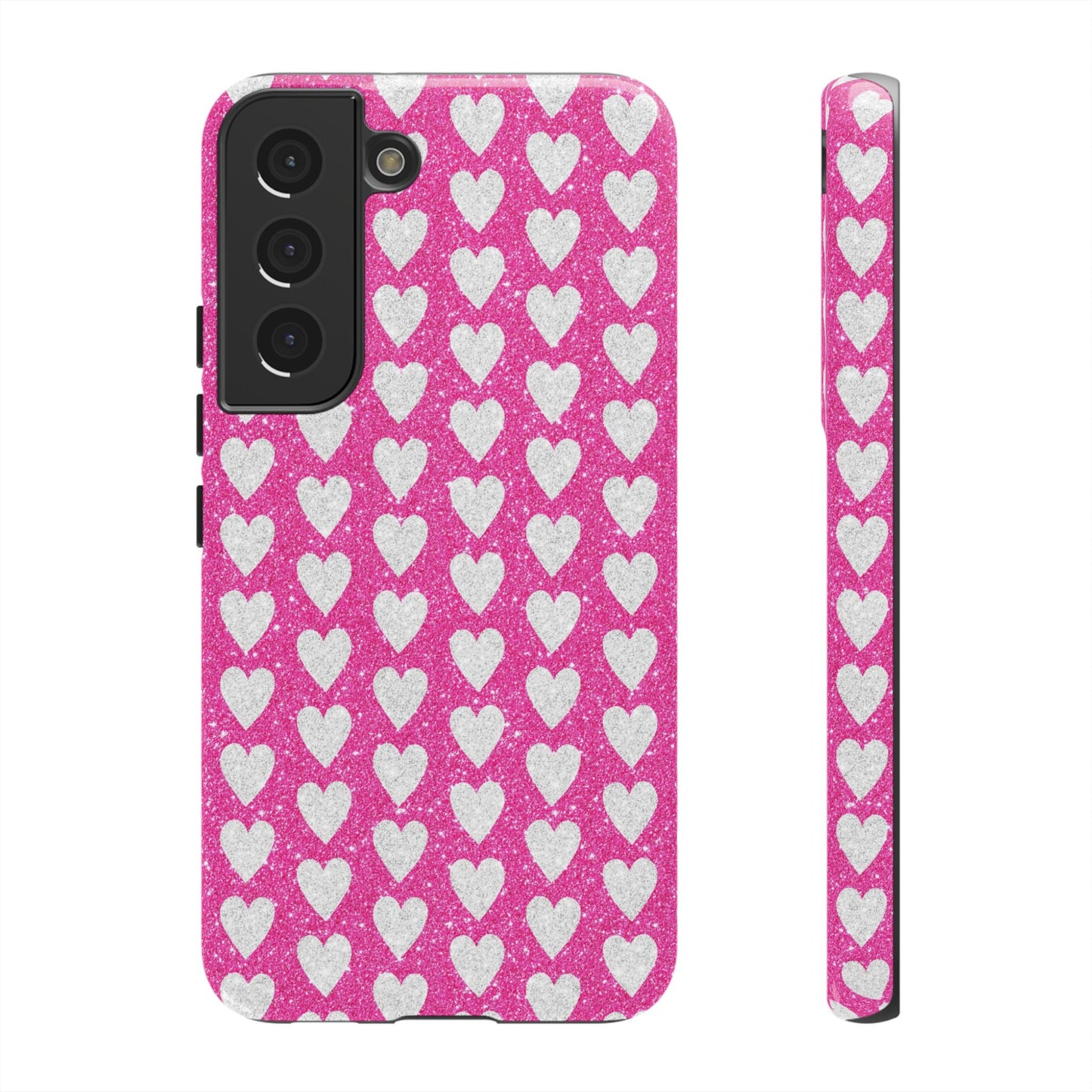 Glittery Pink and Silver Hearts - Samsung Galaxy Case - BOGO Cases