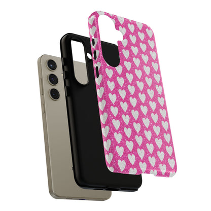 Glittery Pink and Silver Hearts - Samsung Galaxy Case - BOGO Cases