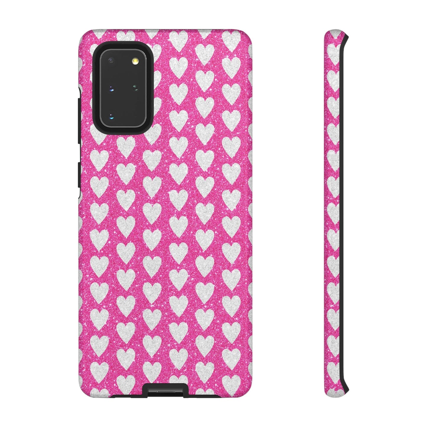 Glittery Pink and Silver Hearts - Samsung Galaxy Case - BOGO Cases
