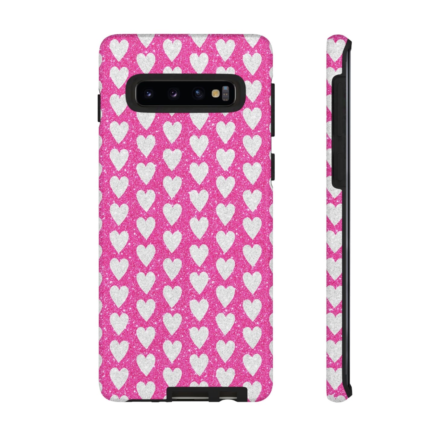 Glittery Pink and Silver Hearts - Samsung Galaxy Case - BOGO Cases