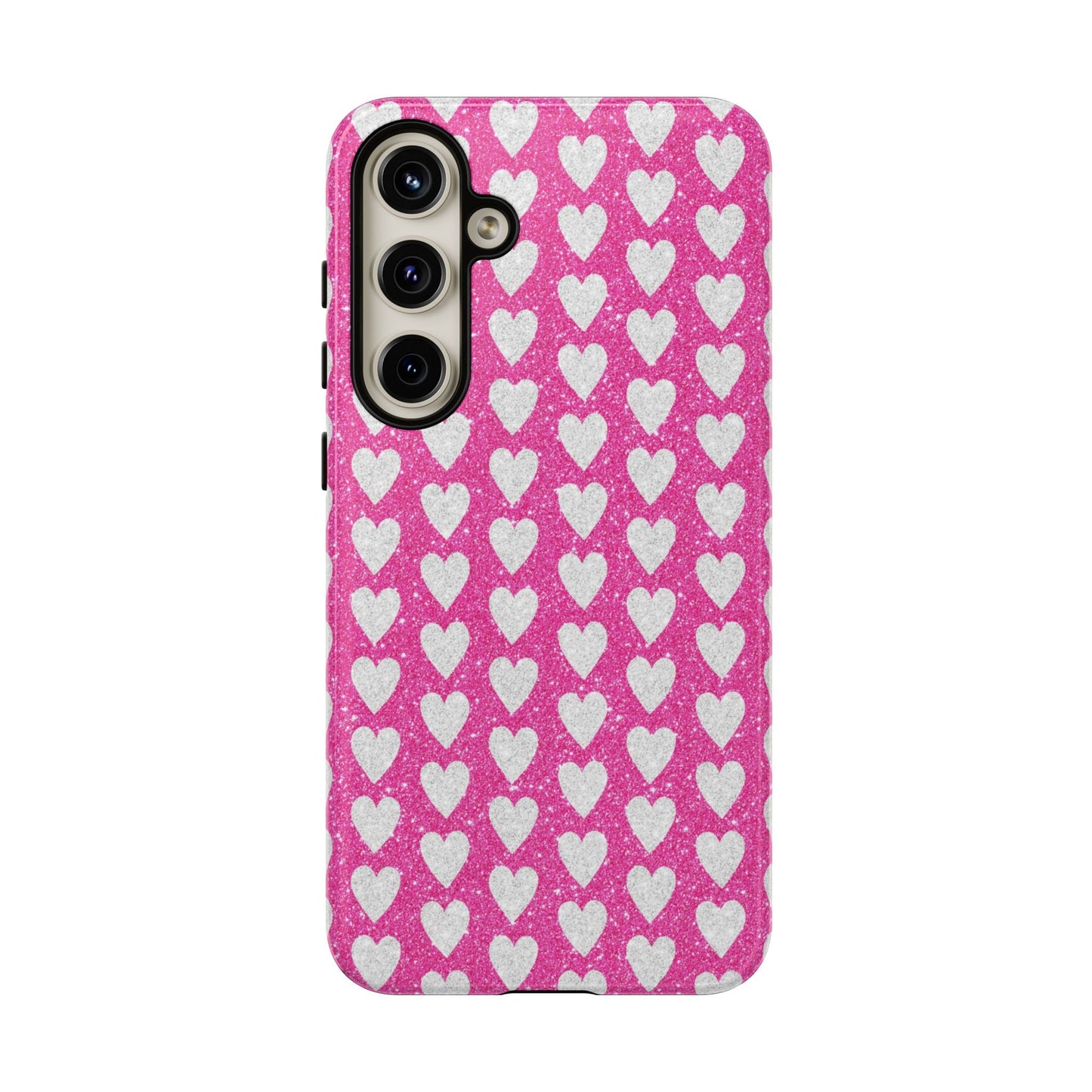 Glittery Pink and Silver Hearts - Samsung Galaxy Case - BOGO Cases