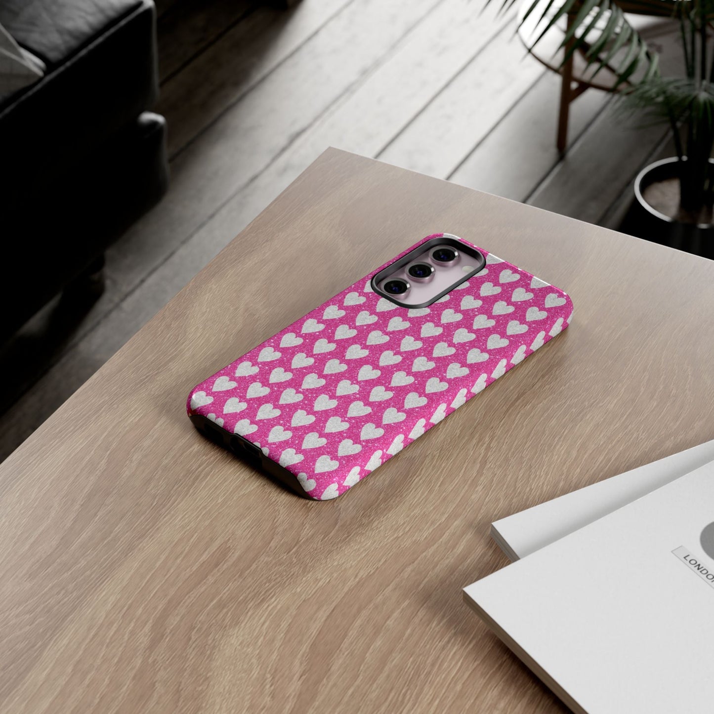 Glittery Pink and Silver Hearts - Samsung Galaxy Case - BOGO Cases