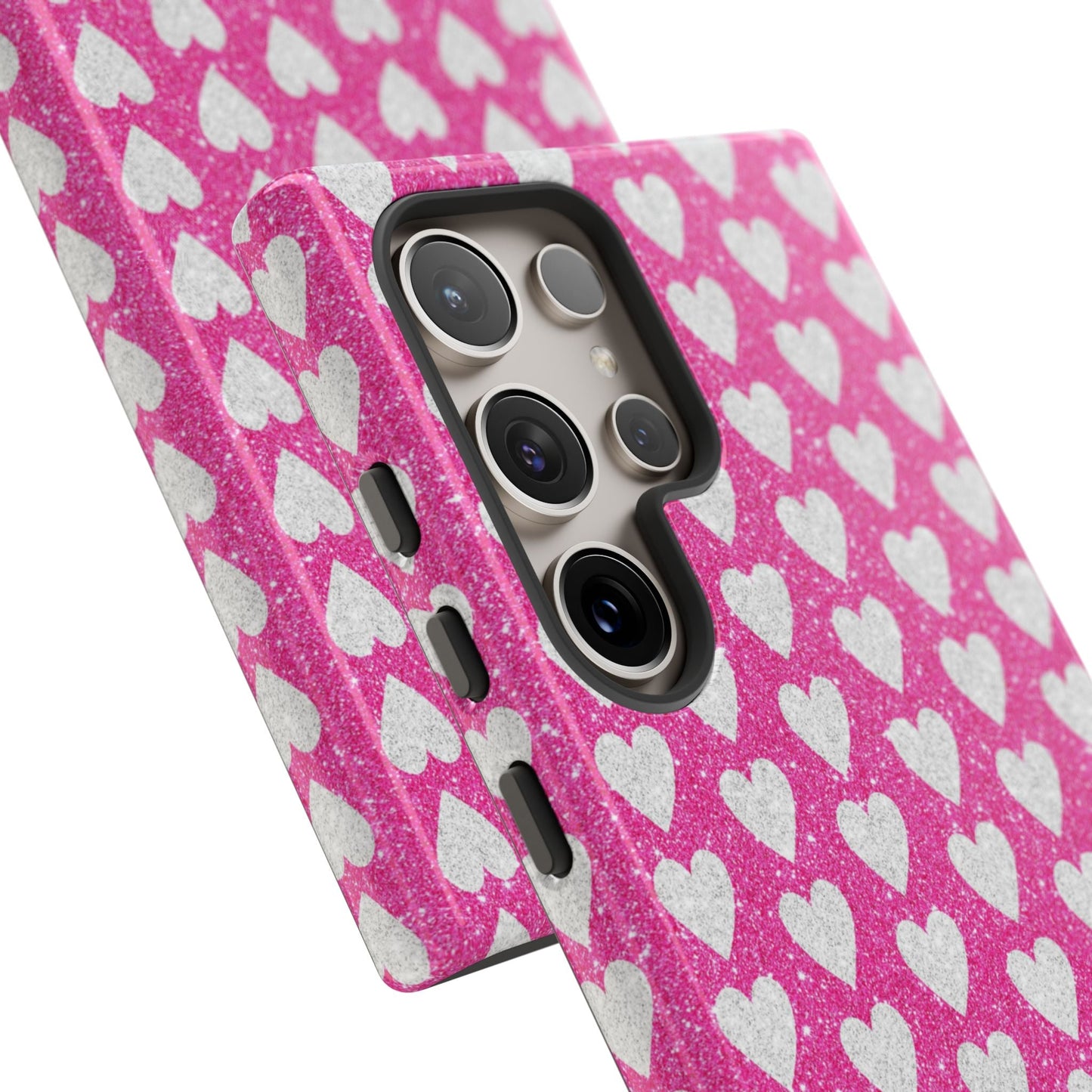 Glittery Pink and Silver Hearts - Samsung Galaxy Case - BOGO Cases