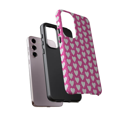 Glittery Pink and Silver Hearts - Samsung Galaxy Case - BOGO Cases