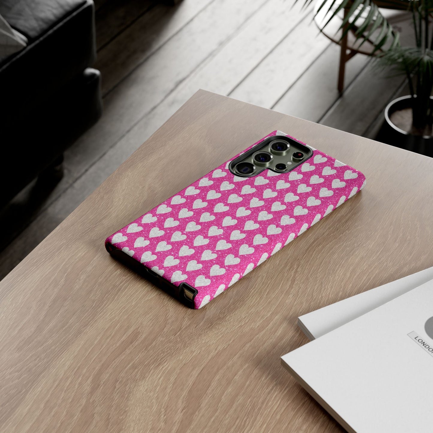 Glittery Pink and Silver Hearts - Samsung Galaxy Case - BOGO Cases
