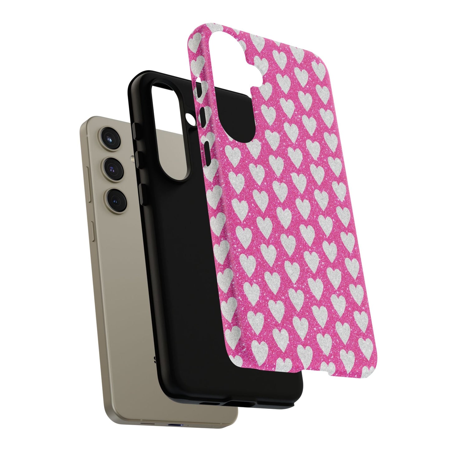 Glittery Pink and Silver Hearts - Samsung Galaxy Case - BOGO Cases
