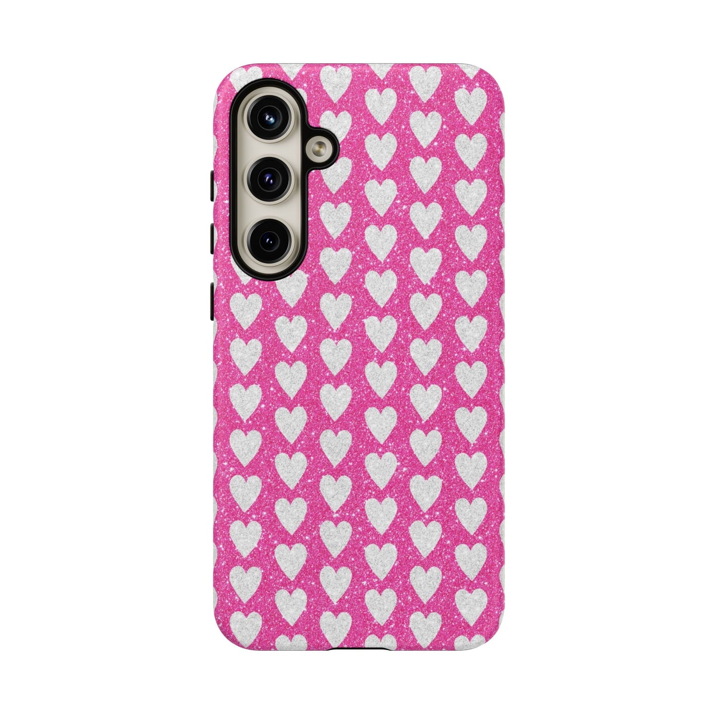 Glittery Pink and Silver Hearts - Samsung Galaxy Case - BOGO Cases