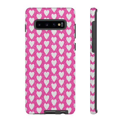 Glittery Pink and Silver Hearts - Samsung Galaxy Case - BOGO Cases
