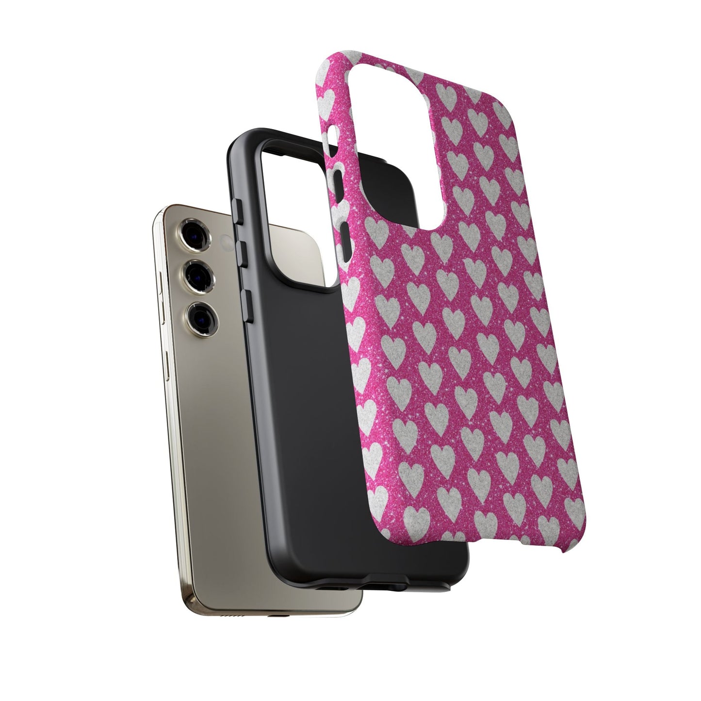 Glittery Pink and Silver Hearts - Samsung Galaxy Case - BOGO Cases