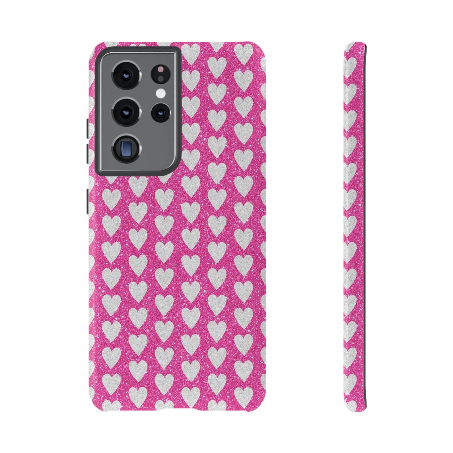 Glittery Pink and Silver Hearts - Samsung Galaxy Case - BOGO Cases