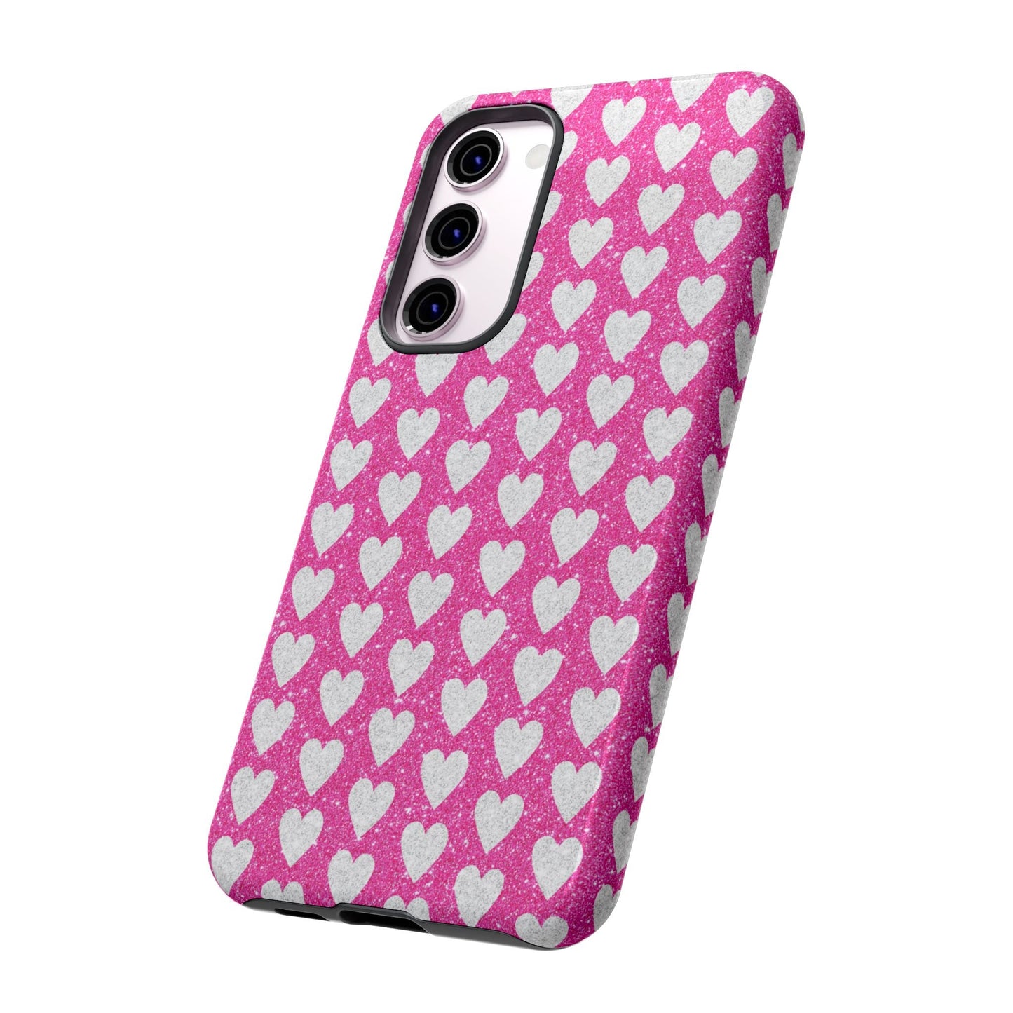 Glittery Pink and Silver Hearts - Samsung Galaxy Case - BOGO Cases