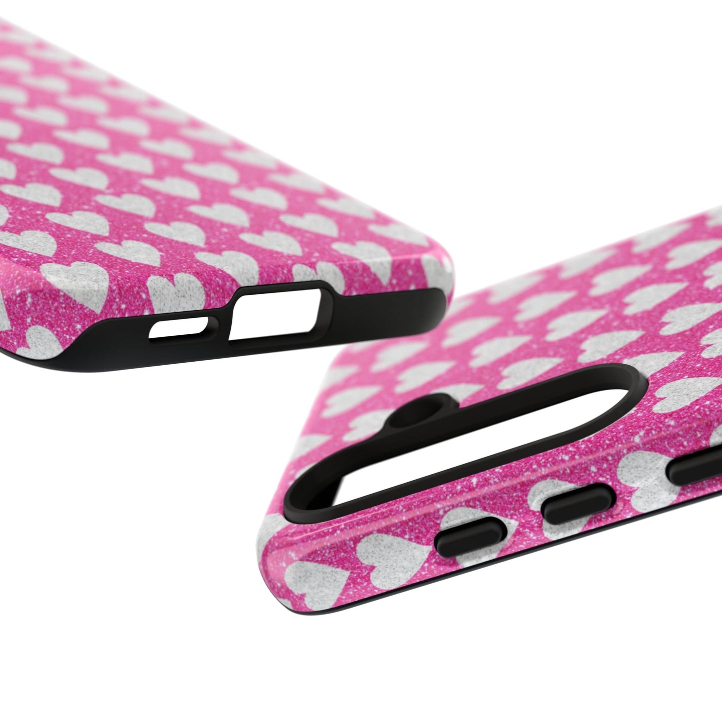 Glittery Pink and Silver Hearts - Samsung Galaxy Case - BOGO Cases