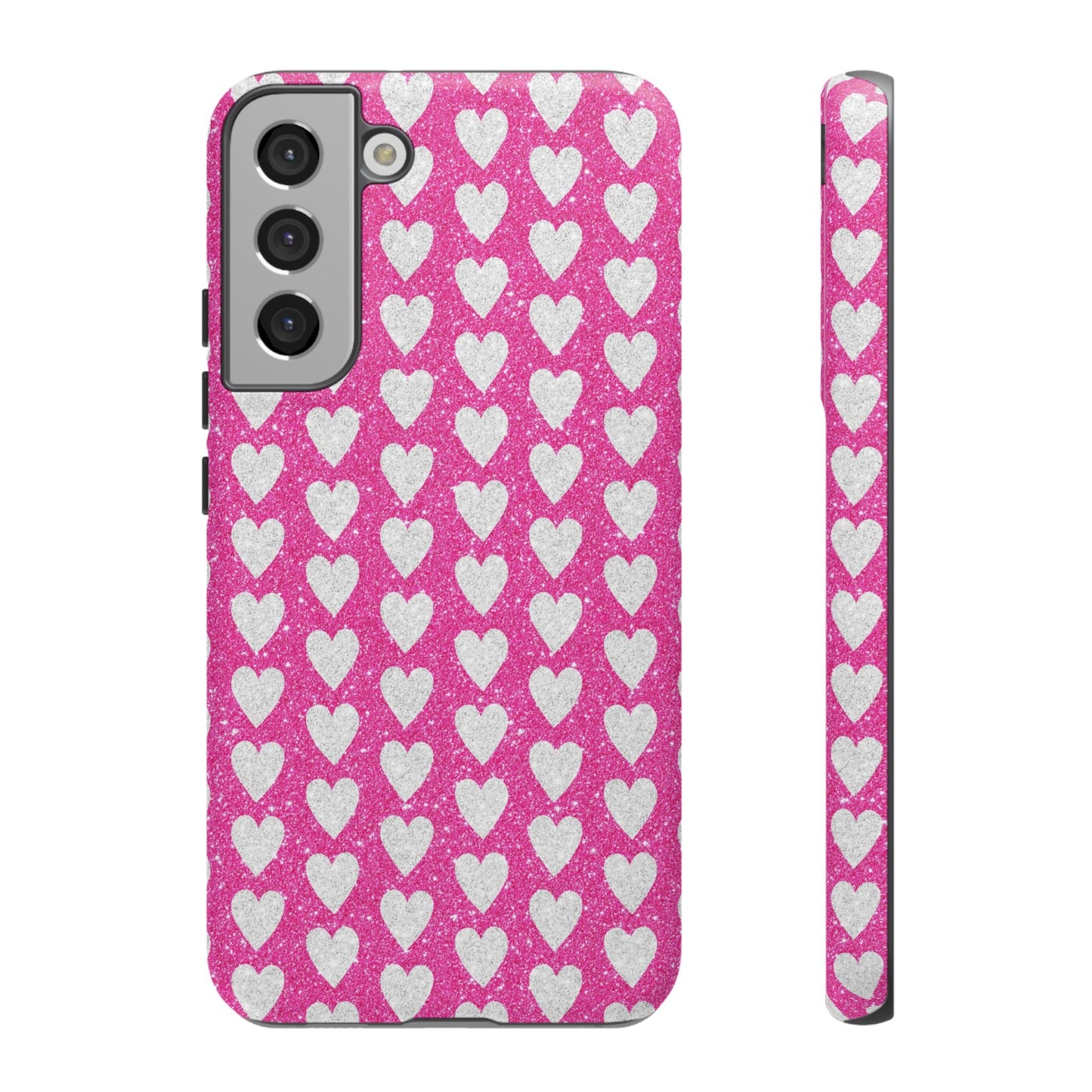 Glittery Pink and Silver Hearts - Samsung Galaxy Case - BOGO Cases