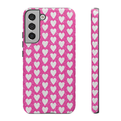 Glittery Pink and Silver Hearts - Samsung Galaxy Case - BOGO Cases