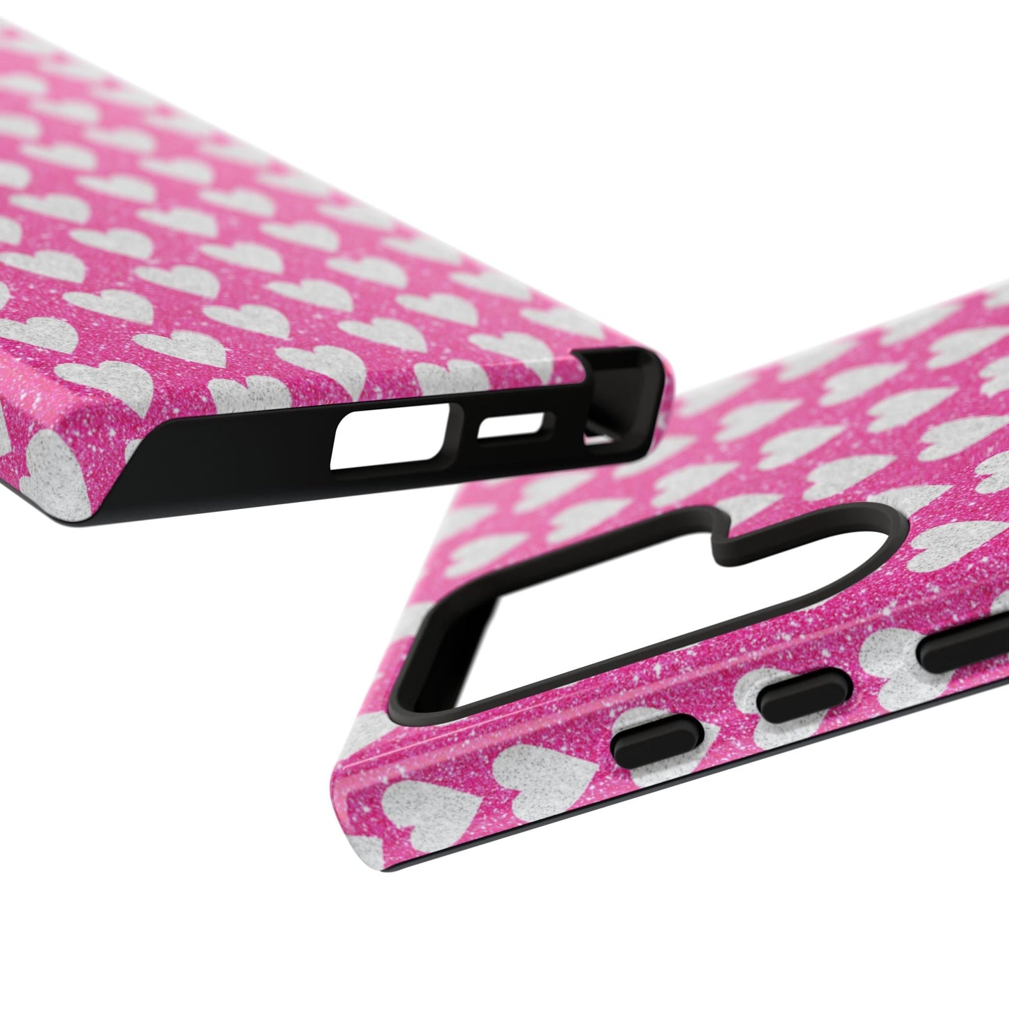Glittery Pink and Silver Hearts - Samsung Galaxy Case - BOGO Cases