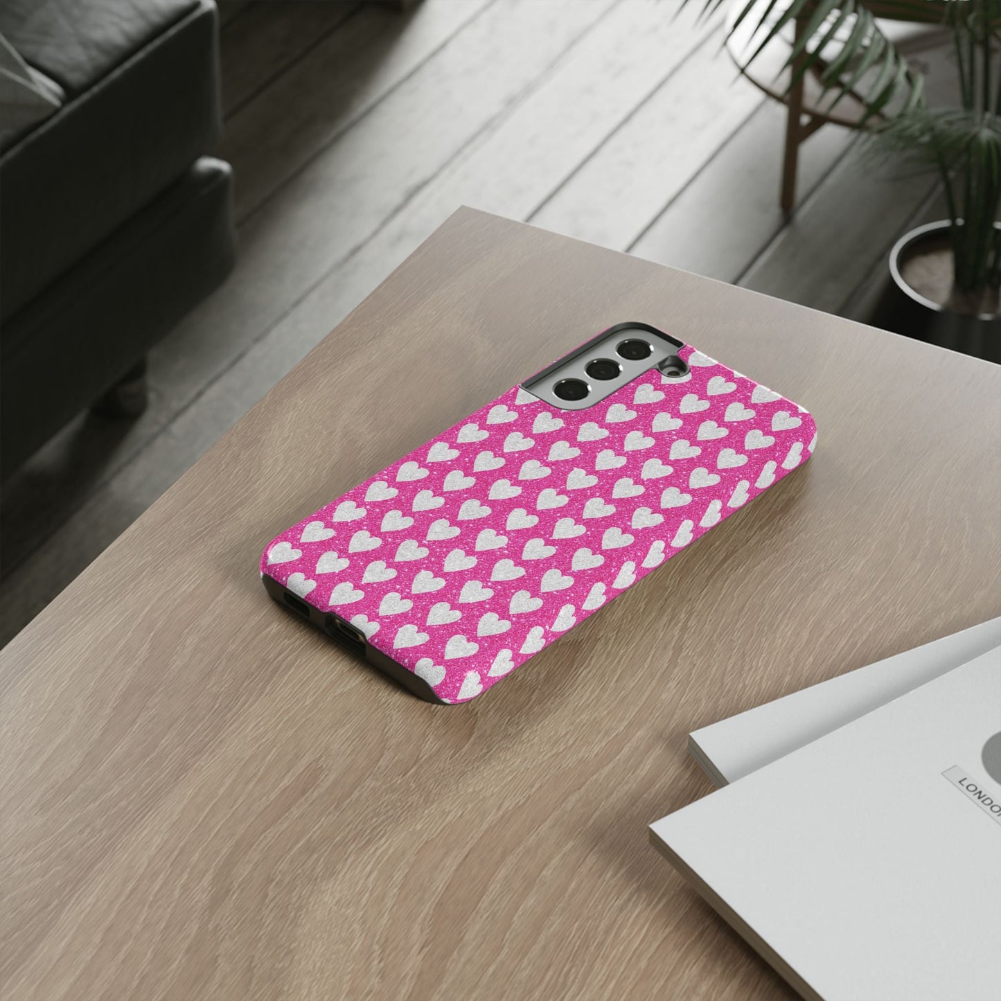 Glittery Pink and Silver Hearts - Samsung Galaxy Case - BOGO Cases