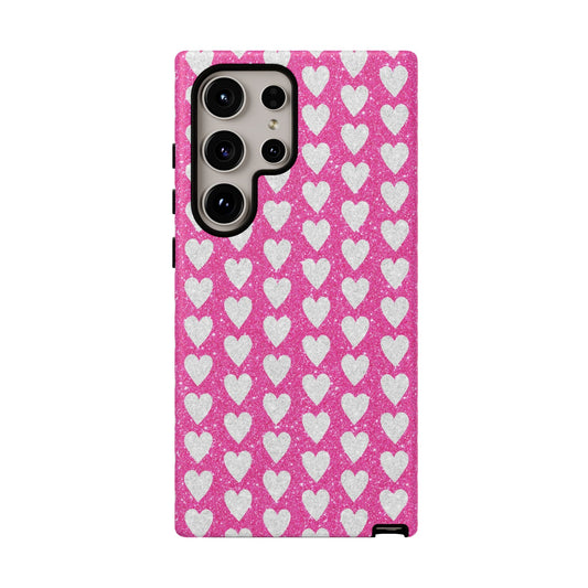 Glittery Pink and Silver Hearts - Samsung Galaxy Case - BOGO Cases