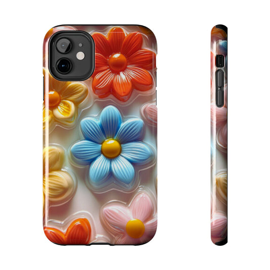 Glossy Retro Flower iPhone Case – Colorful 3D Floral Design, Durable Protection - BOGO Cases