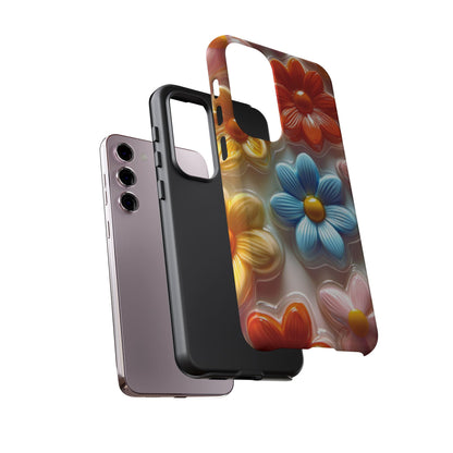 Glossy Retro Flower Samsung Galaxy Case – Colorful 3D Floral Design, Durable Protection - BOGO Cases