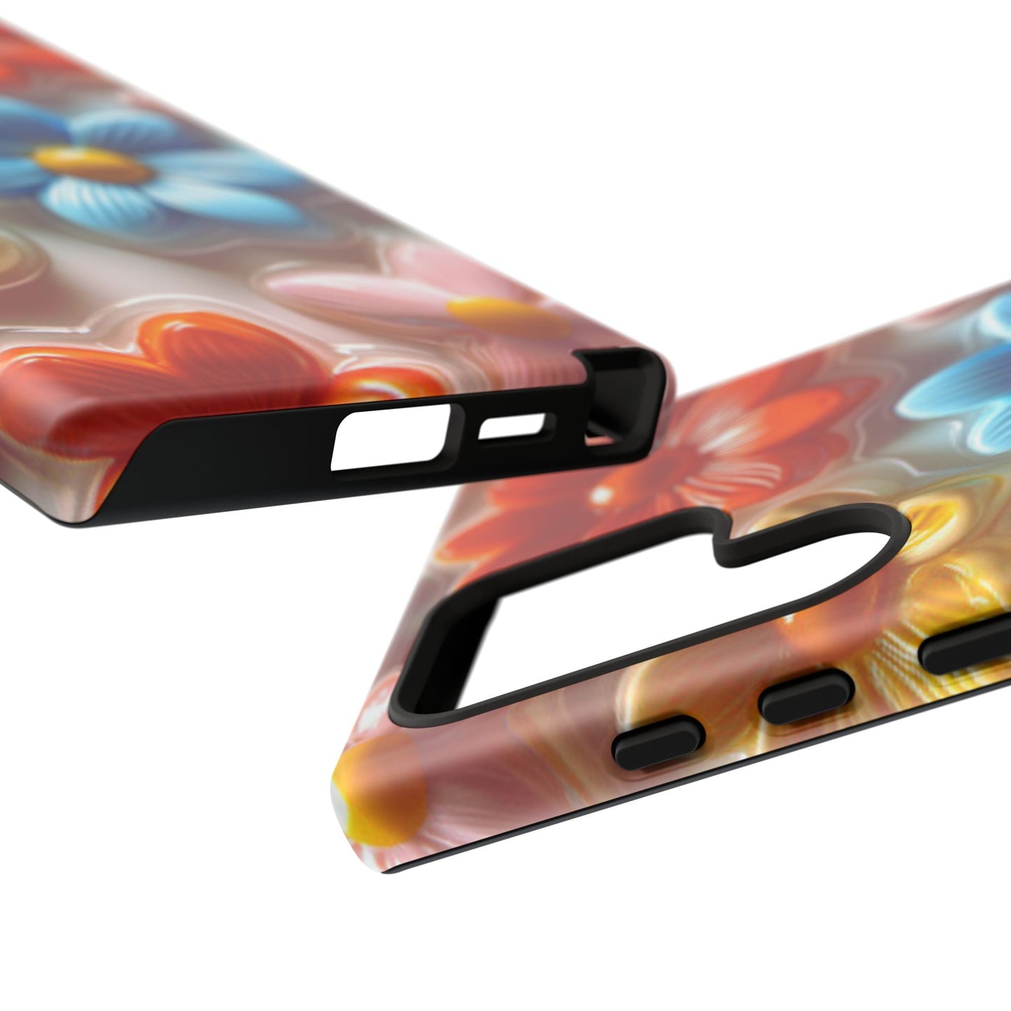 Glossy Retro Flower Samsung Galaxy Case – Colorful 3D Floral Design, Durable Protection - BOGO Cases