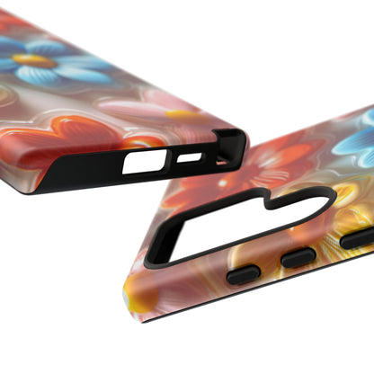 Glossy Retro Flower Samsung Galaxy Case – Colorful 3D Floral Design, Durable Protection - BOGO Cases