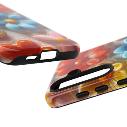 Glossy Retro Flower Samsung Galaxy Case – Colorful 3D Floral Design, Durable Protection - BOGO Cases