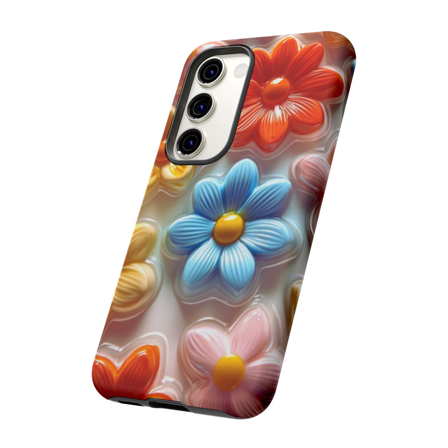 Glossy Retro Flower Samsung Galaxy Case – Colorful 3D Floral Design, Durable Protection - BOGO Cases