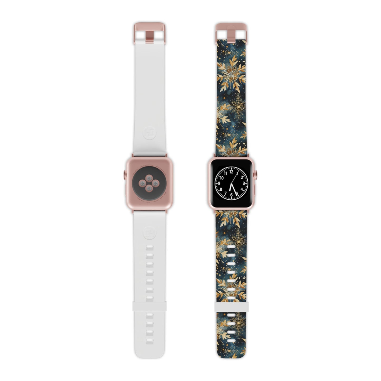  Gold Floral Snowflakes on Midnight Blue Apple Watch Band - BOGO Cases
