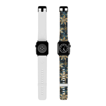  Gold Floral Snowflakes on Midnight Blue Apple Watch Band - BOGO Cases