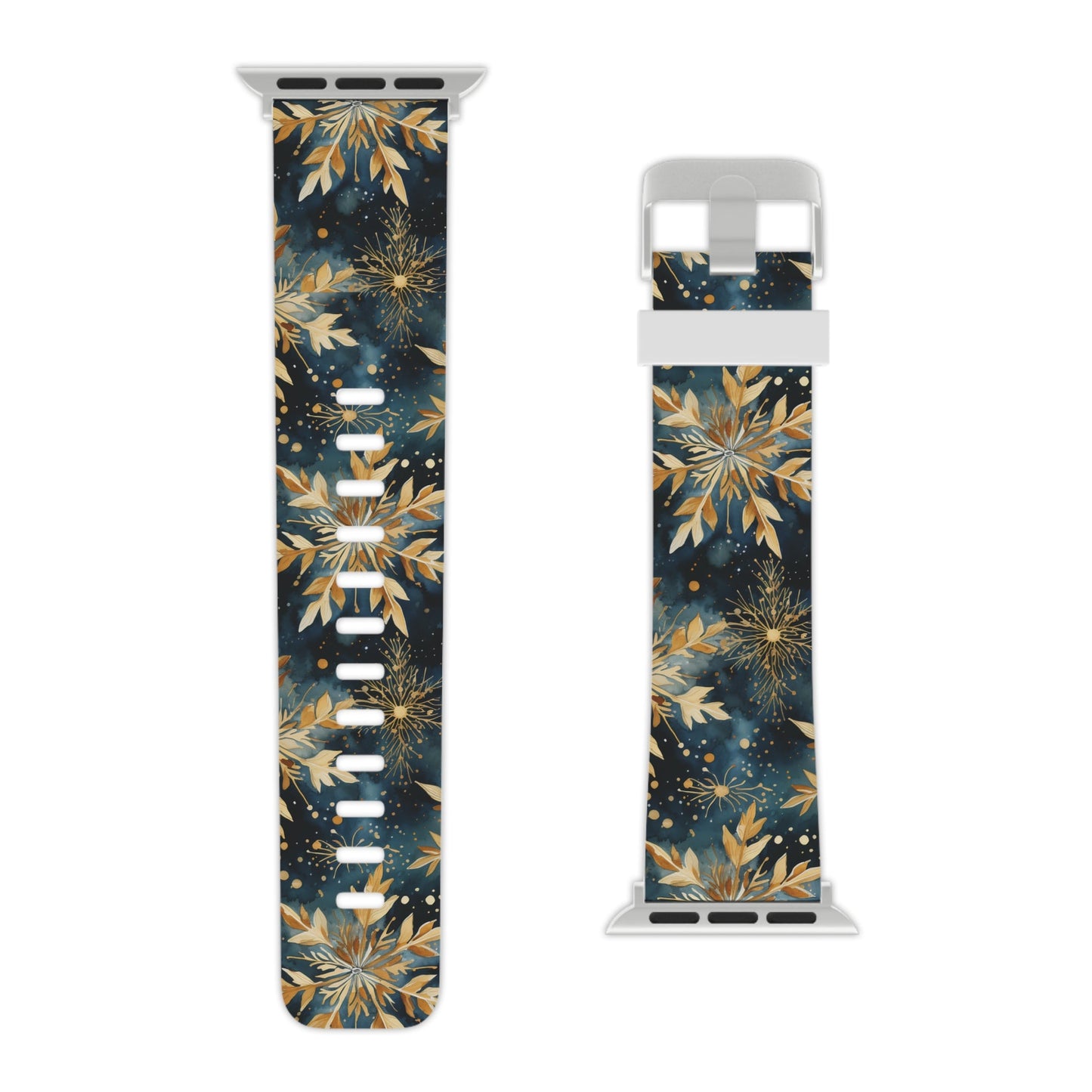  Gold Floral Snowflakes on Midnight Blue Apple Watch Band - BOGO Cases