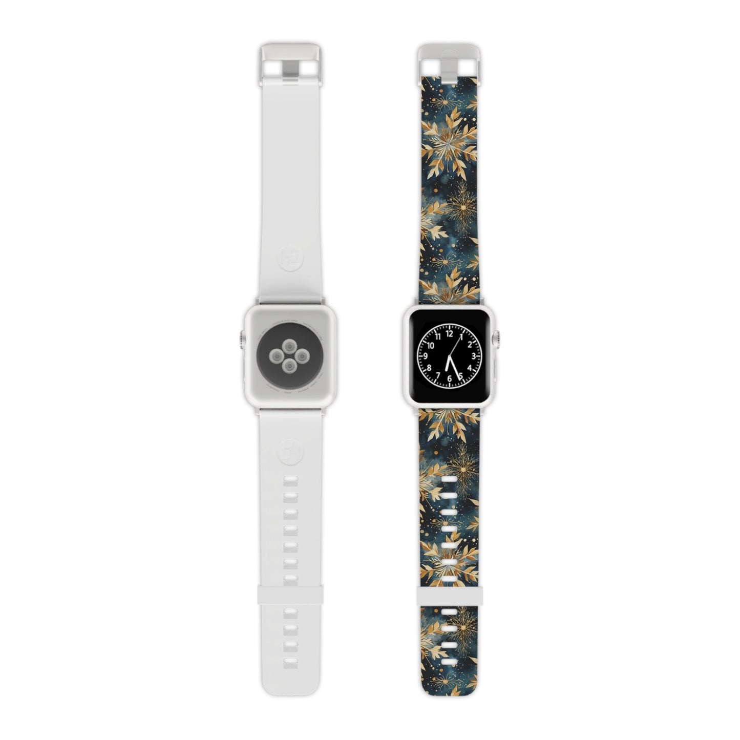  Gold Floral Snowflakes on Midnight Blue Apple Watch Band - BOGO Cases