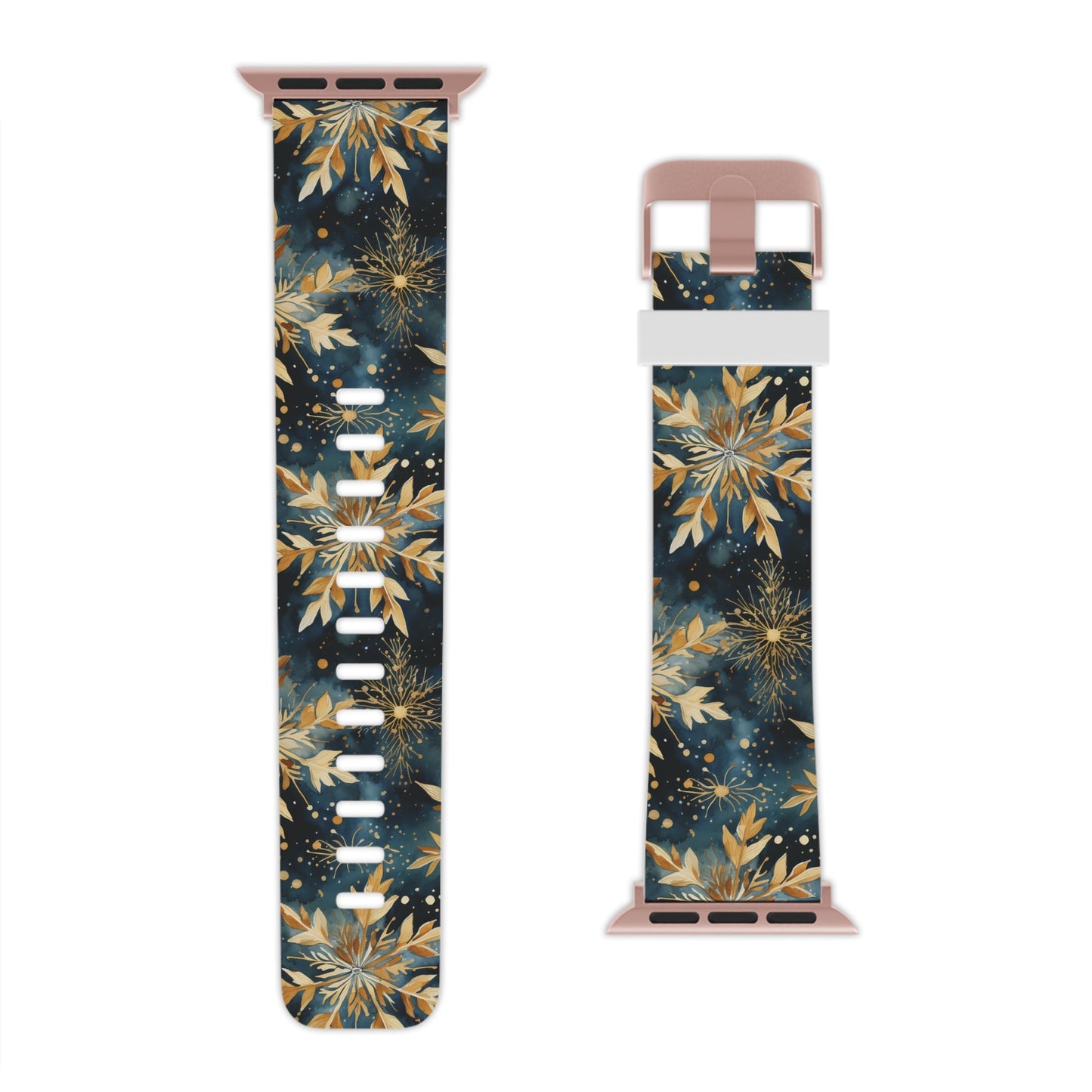 Gold Floral Snowflakes on Midnight Blue Apple Watch Band - BOGO Cases