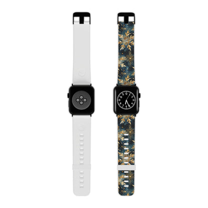  Gold Floral Snowflakes on Midnight Blue Apple Watch Band - BOGO Cases