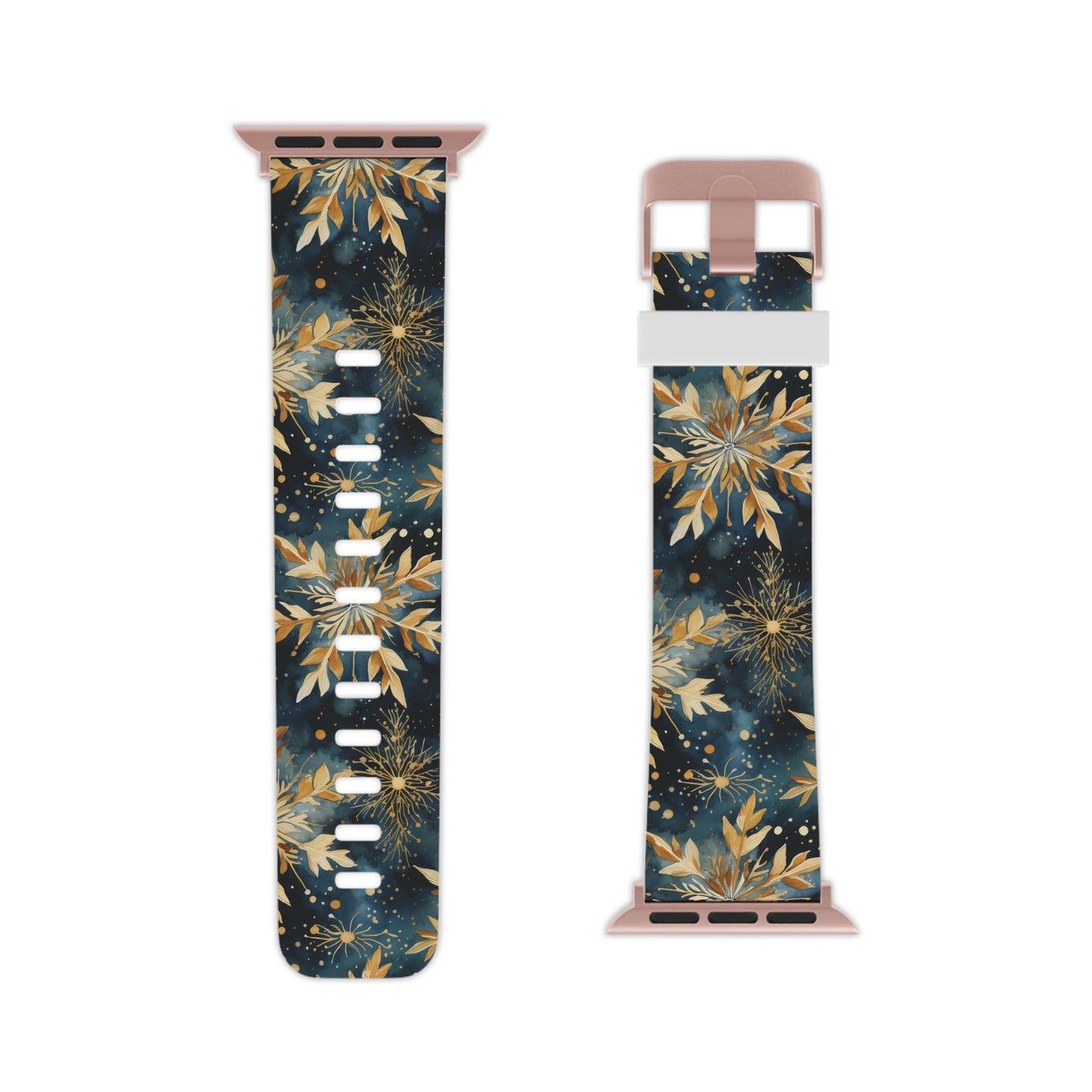  Gold Floral Snowflakes on Midnight Blue Apple Watch Band - BOGO Cases
