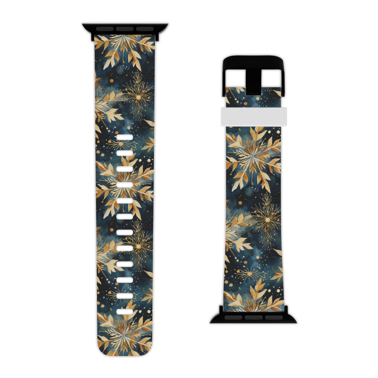  Gold Floral Snowflakes on Midnight Blue Apple Watch Band - BOGO Cases